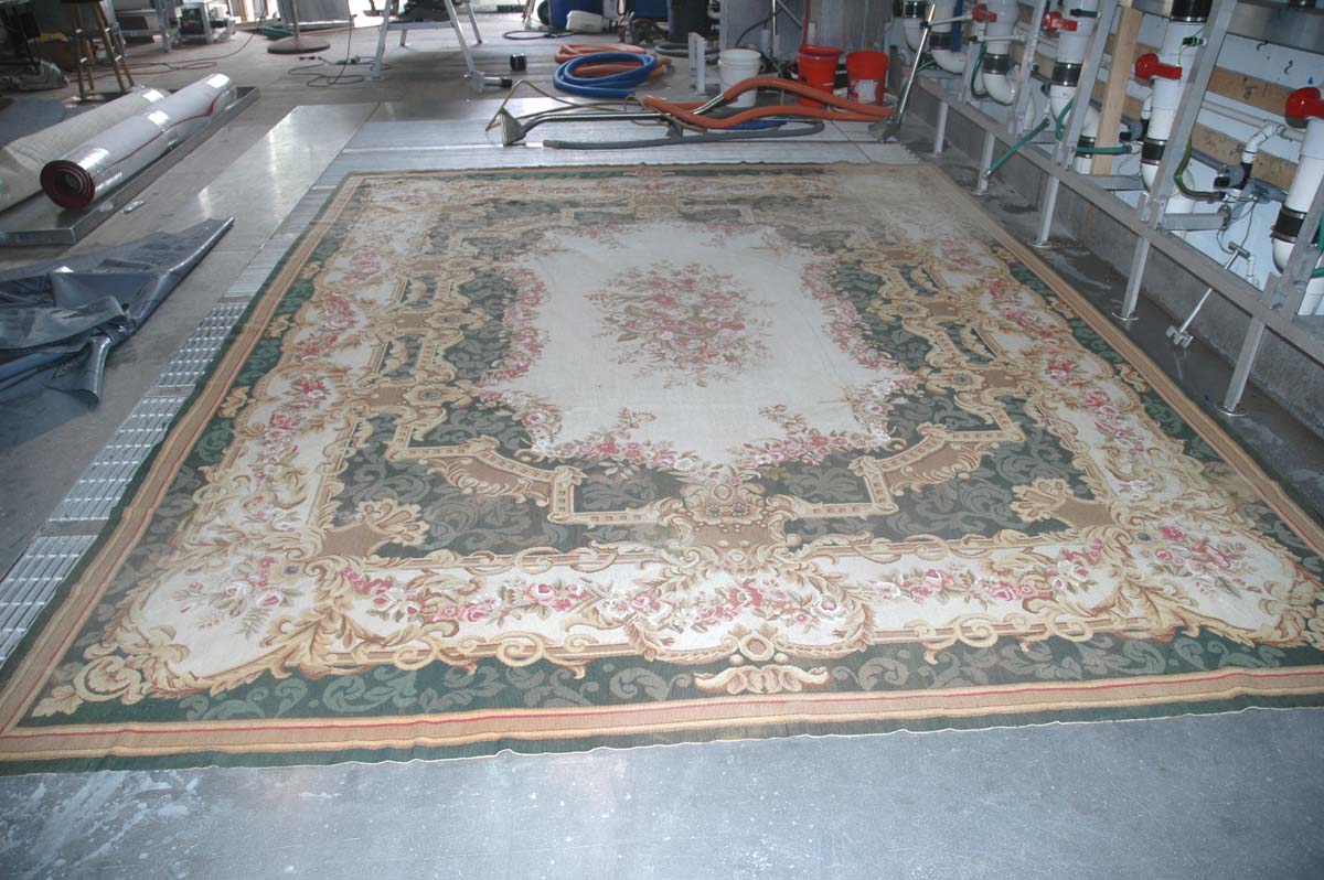 9x12' Needlepoint Rug on Vacuum Floor the Petpeepee system/machine to clean and remove urine odor and dirt from Oriental rugs
